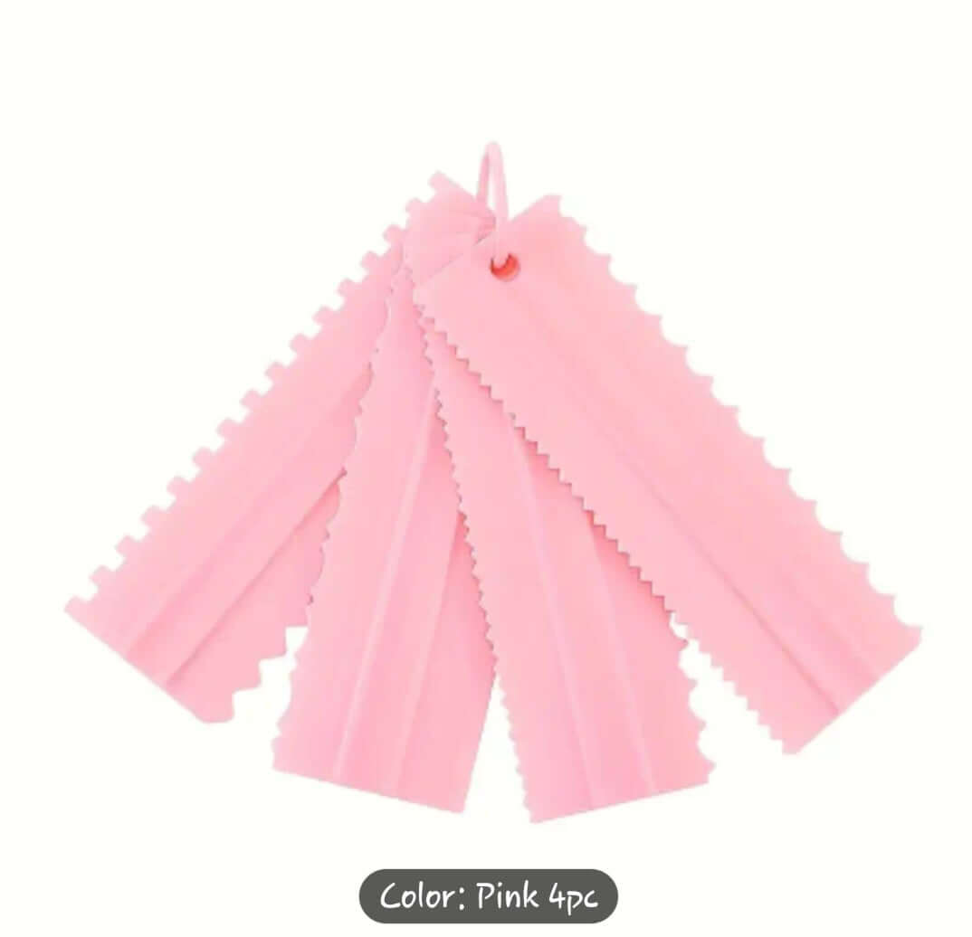 Buttercream Pattern Scrapers - Cake Decorating Tools in pink, perfect for creating textured cake designs.