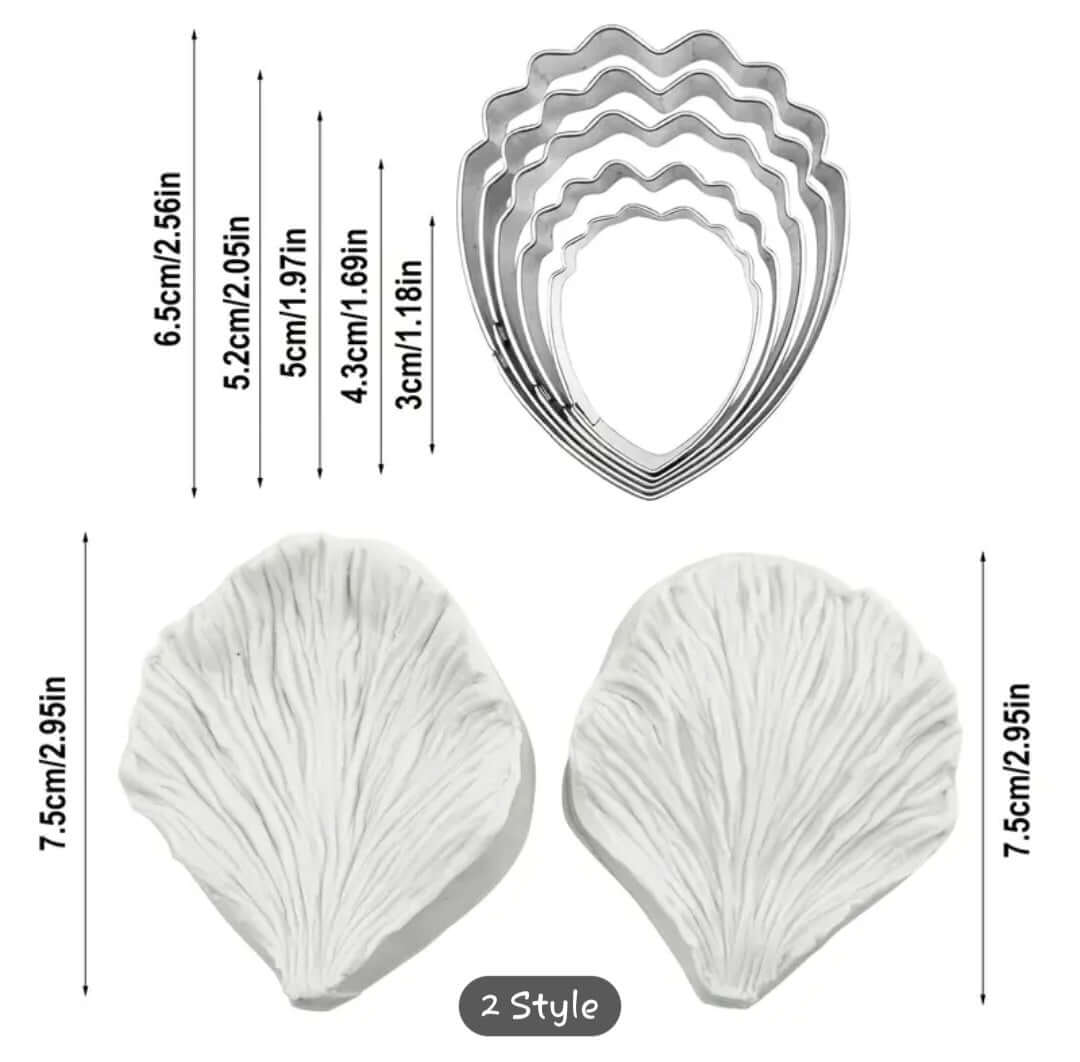 Realistic Peony Flower Cutters with Veiner - Complete Floral Set showing various sizes and styles for cake decorating.