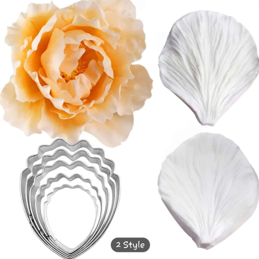 Realistic Peony Flower Cutters with Veiner - Complete Floral Set with flower and petal cutters for cake decorating.