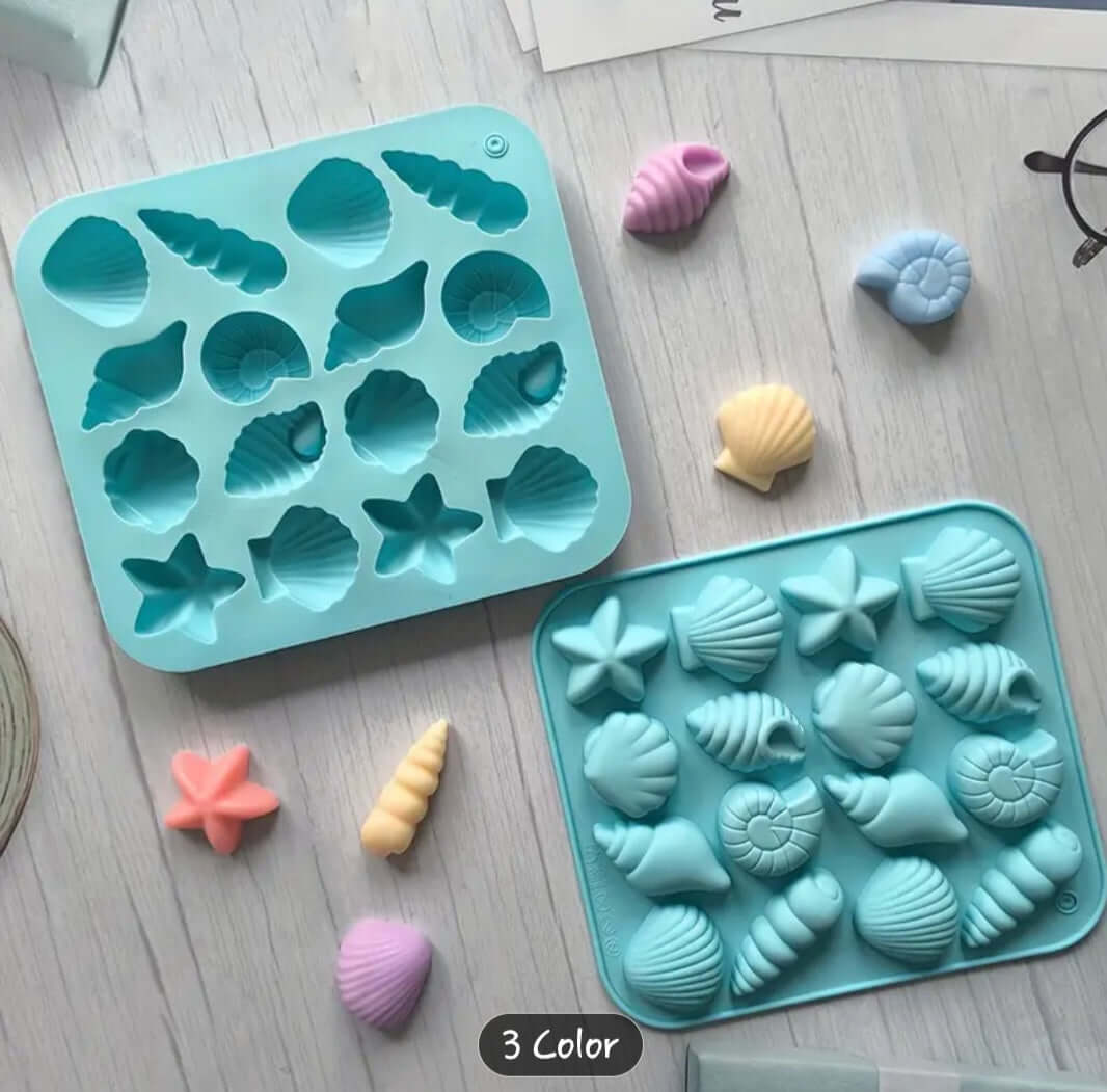 Silicone Mold Ocean Theme Silicone Seashell Mold - Beach Party Cake Decor featuring colorful seashell shapes.