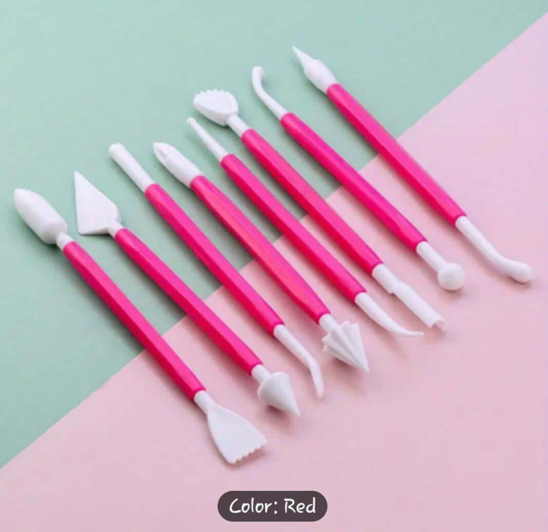 Modeling Tool Set - Complete Sculpting Kit, featuring red and white cake decorating tools for detailed designs.