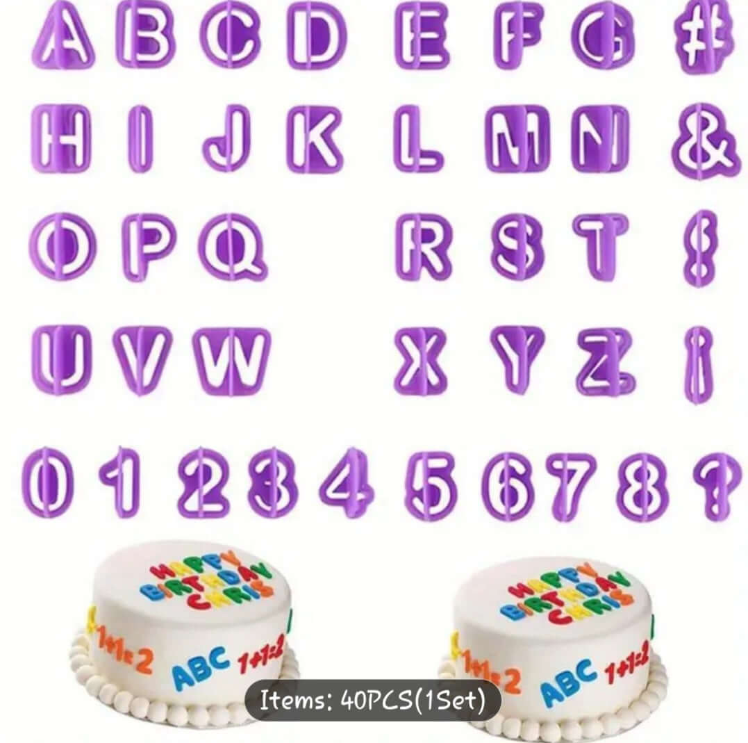 Cutters Alphabet & Number Cutters for cake decorating, including complete A-Z and 0-9 set for fondant work.