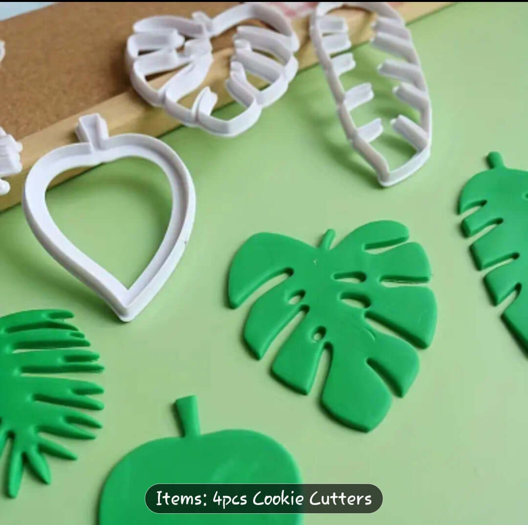 Tropical Jungle Leaf Cutters - Safari Theme Cake Decorating with realistic leaf shapes for cake decorating and tropical themes.