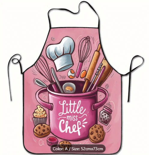 Apron Little Miss Chef Apron A6 featuring vibrant baking tools and treats, perfect for aspiring young chefs.