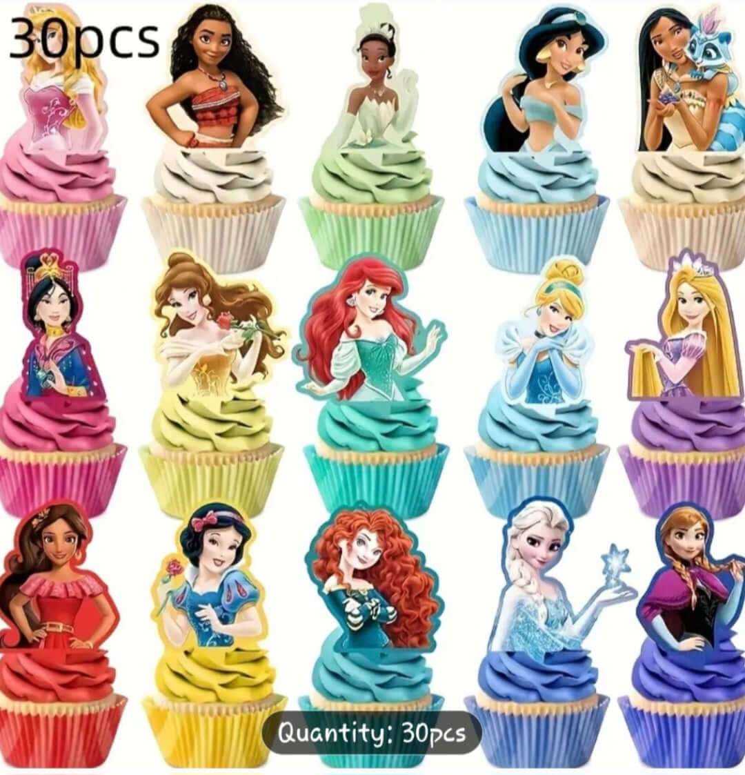 Cupcake Toppers Disney Princess Cupcake Toppers 30 PCS featuring charming princess designs atop colorful cupcakes.