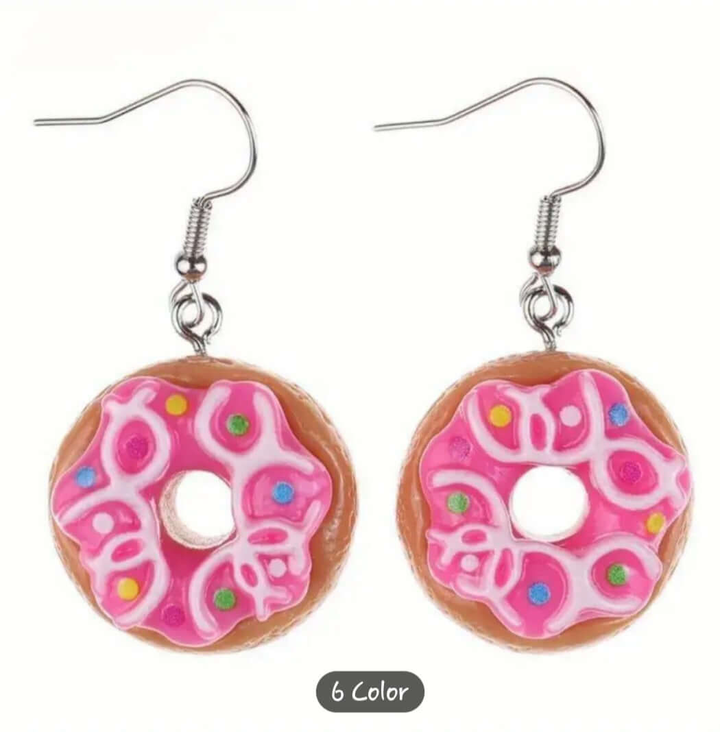 Jewelry Donut Earrings featuring a pink frosted design with colorful sprinkles, perfect for a fun accessory.