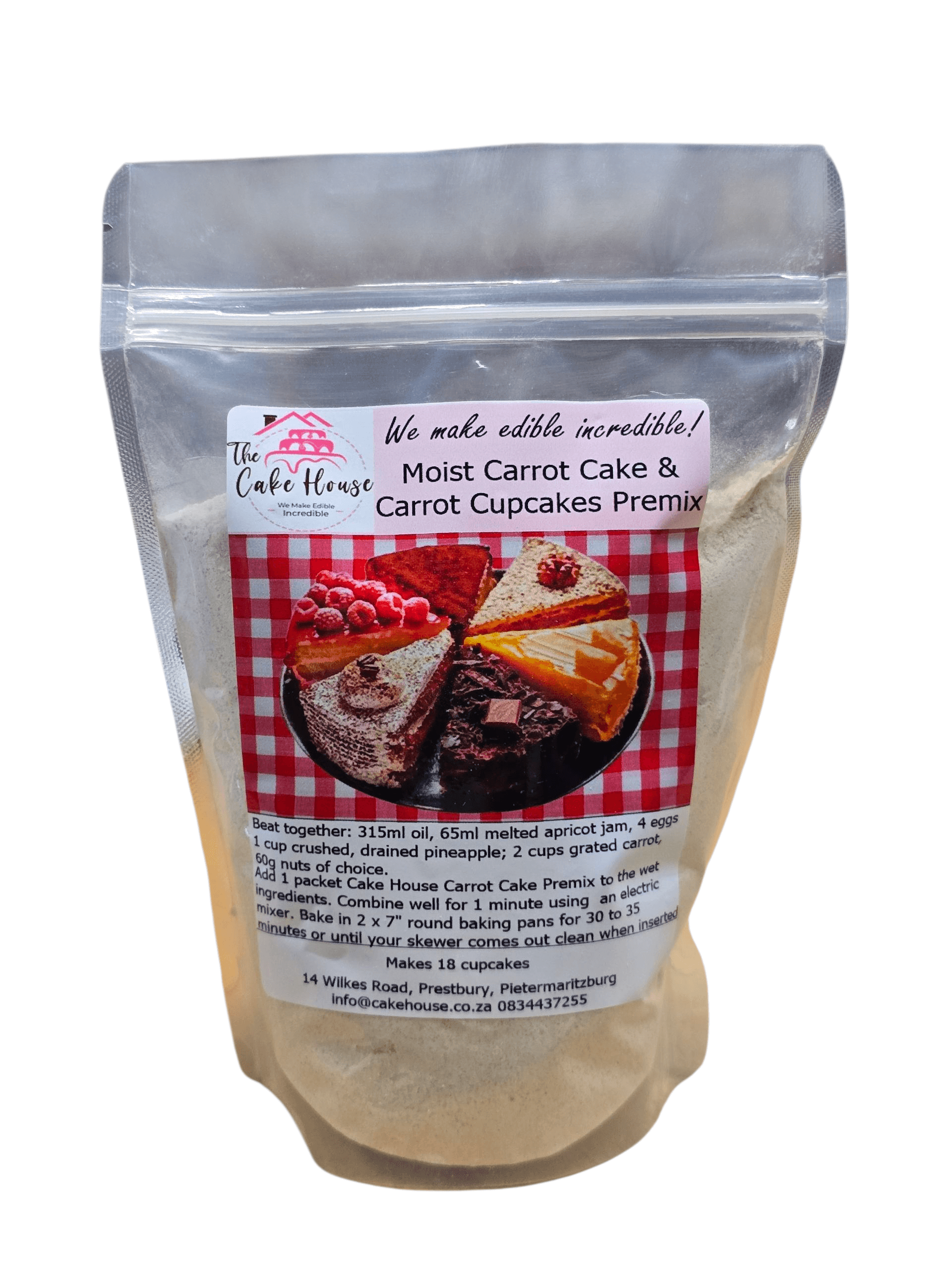 Premix Carrot Cake Premix - Professional Bakery Quality Mix in a pouch, perfect for baking moist carrot cake and cupcakes.