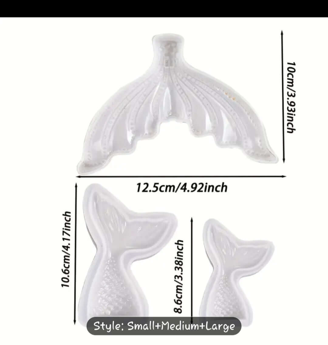 Silicone Mould Mermaid Tail in small, medium, and large sizes for elegant cake decorating and creating intricate dessert designs.