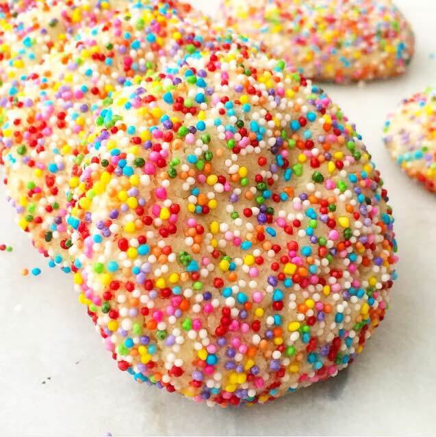Cookies Sprinkle Cookies covered in colorful sprinkles, perfect for birthday celebrations and homemade treats.